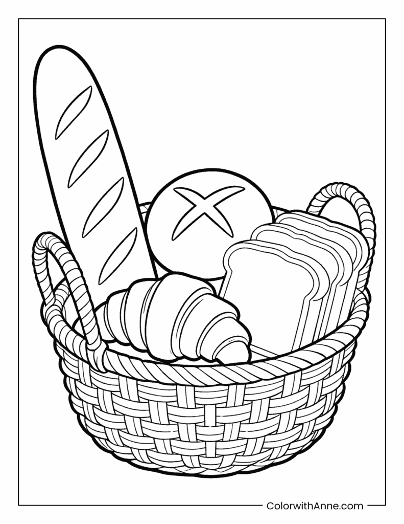 Basket of Fresh Bread Coloring Page