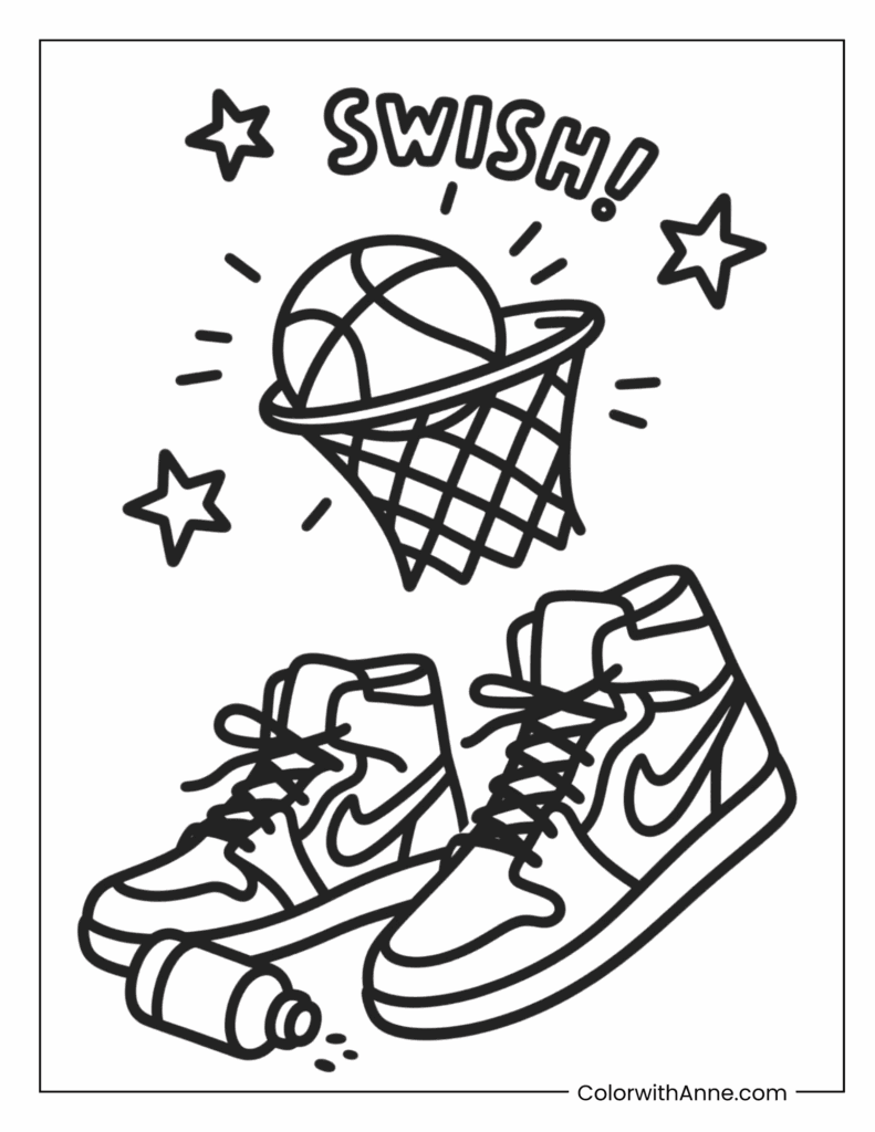 Basketball Swish Coloring Page for Kids
