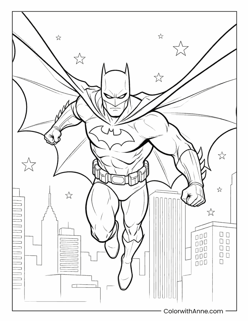 Batman Gliding Through the Night Sky Coloring Page