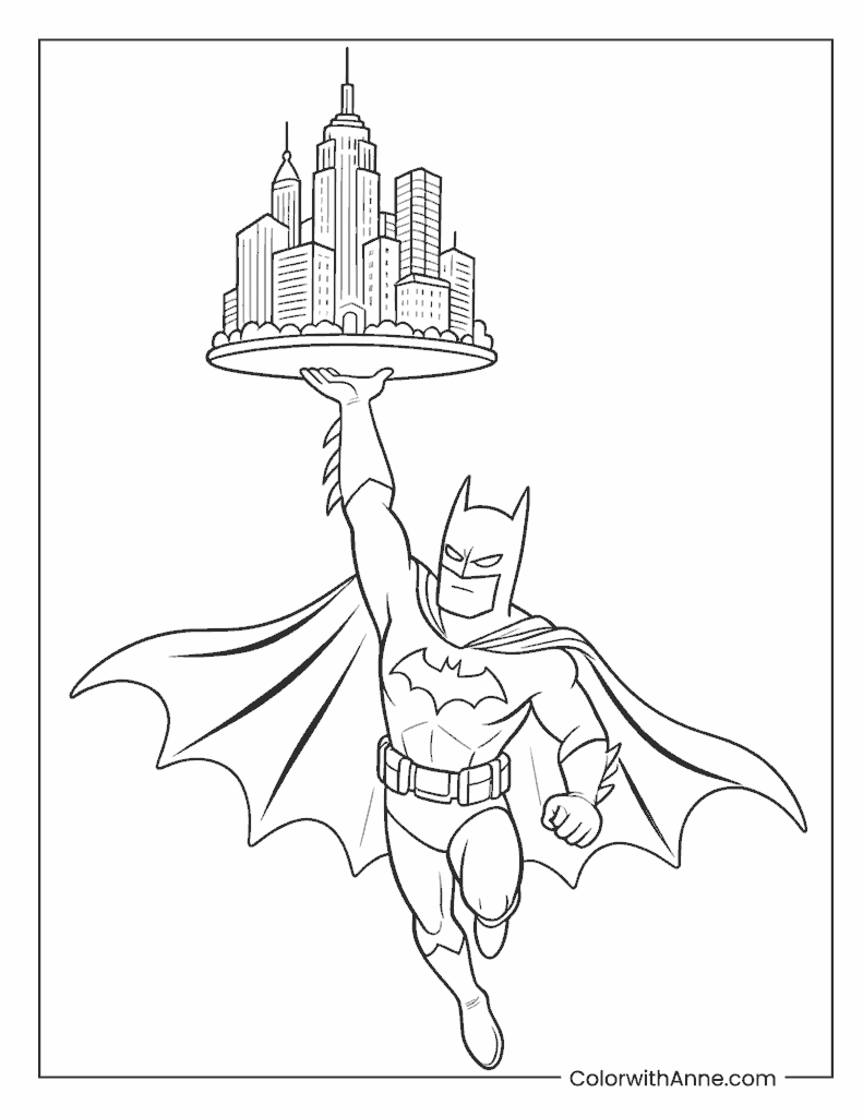 Batman Holding Up a City Coloring Page