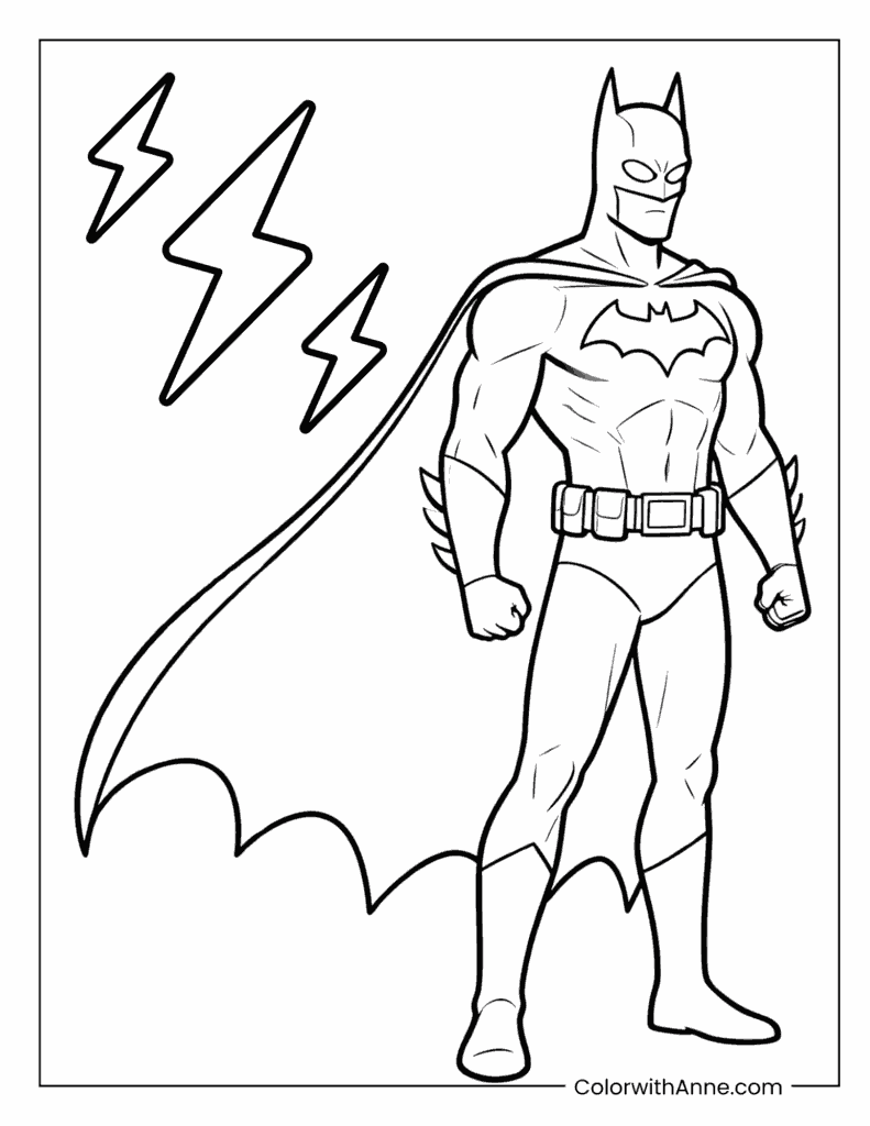 Batman Standing with Lightning Background Coloring Page