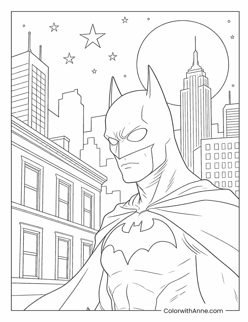 Batman Under the Moonlight Coloring Page