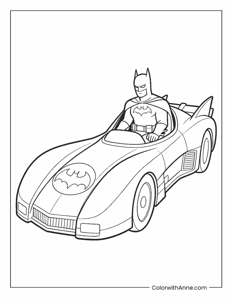 Batman in the Batmobile Coloring Page