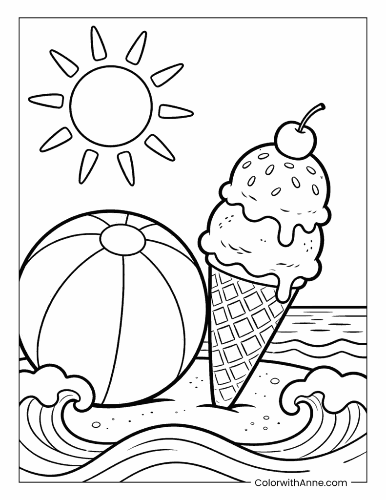 Beach Day Summer Fun Coloring Page