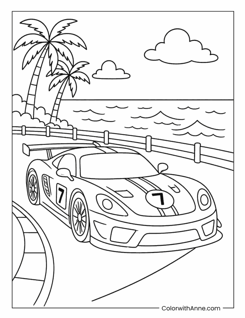 Beachside Race Car Coloring Page