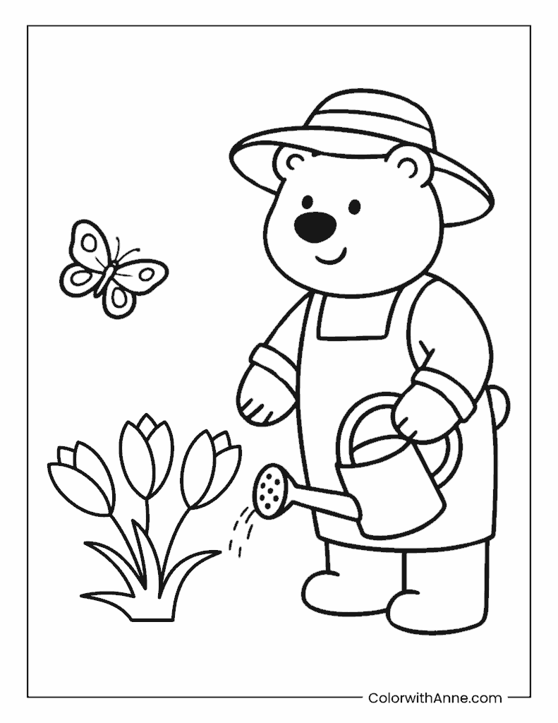 Bear Gardener Coloring Page