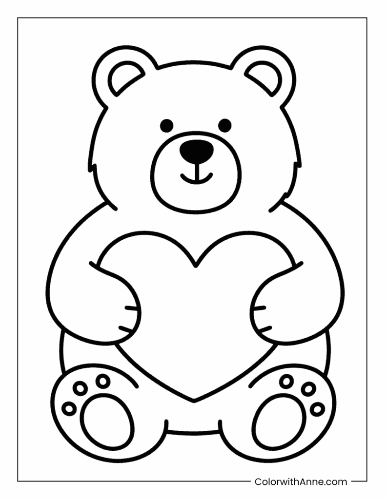 Bear Holding a Heart Coloring Page