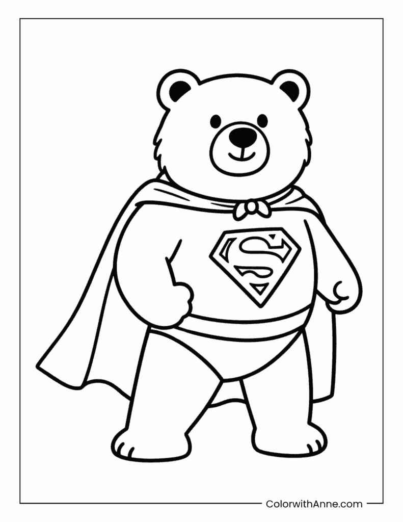 Bear as a Superhero Coloring Page