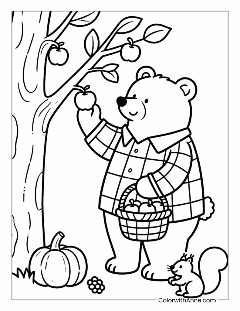 Bear’s Autumn Harvest Coloring Page
