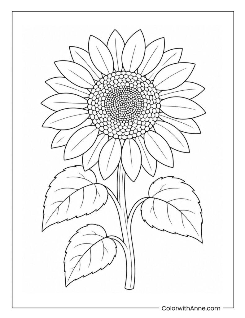 Beautiful Large Single Sunflower Coloring Page