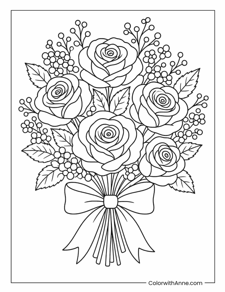 Beautiful Rose Bouquet Coloring Page