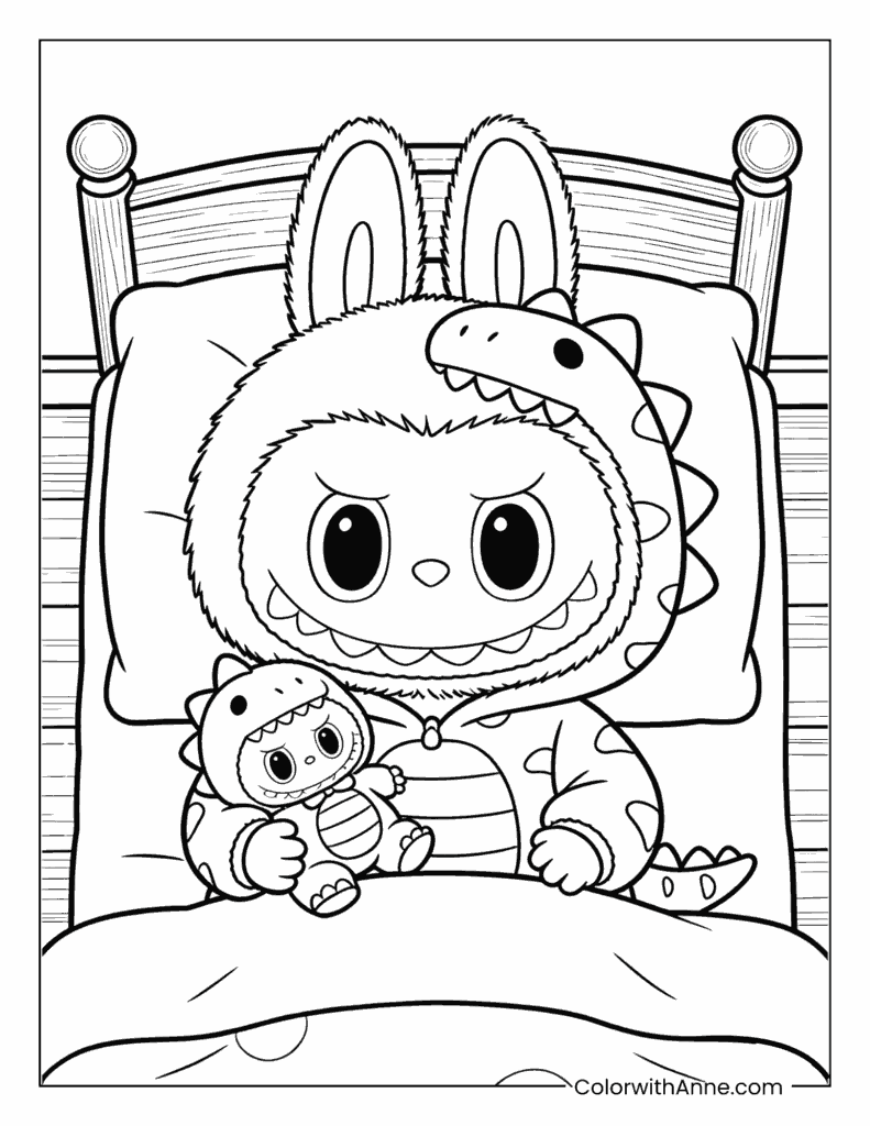 Bedtime Labubu Coloring Page
