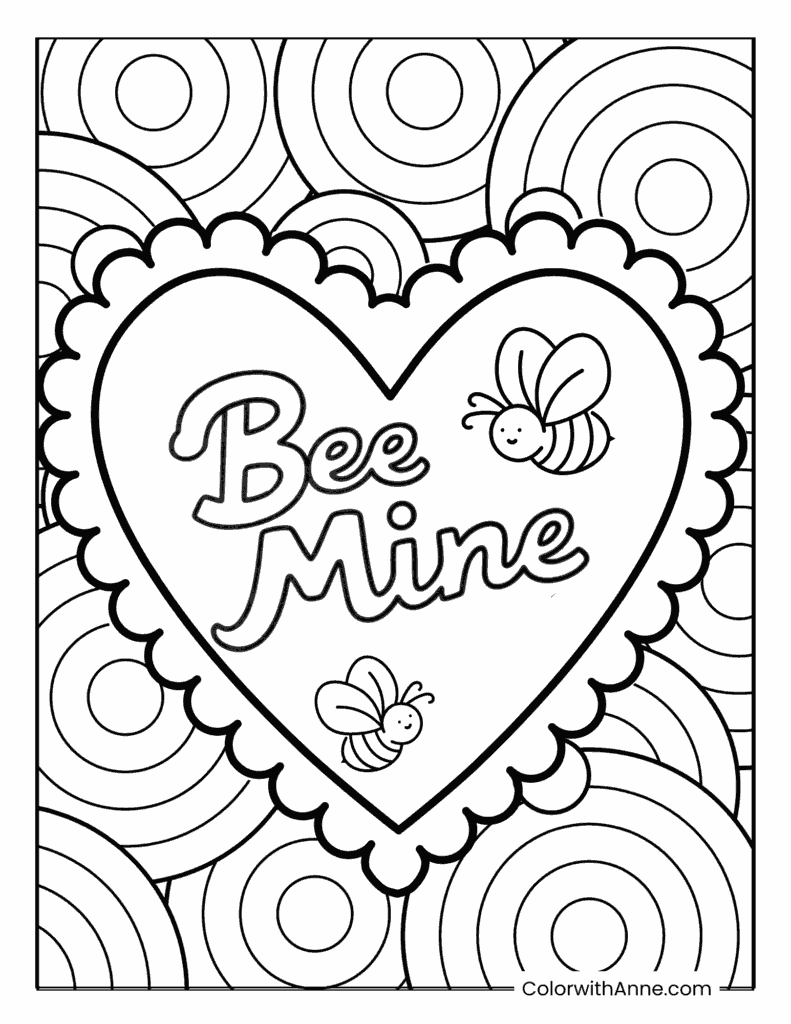 Bee Mine Valentine’s Day Coloring Page for Kids