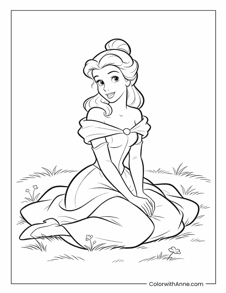 Belle Sitting in the Meadow Coloring Page