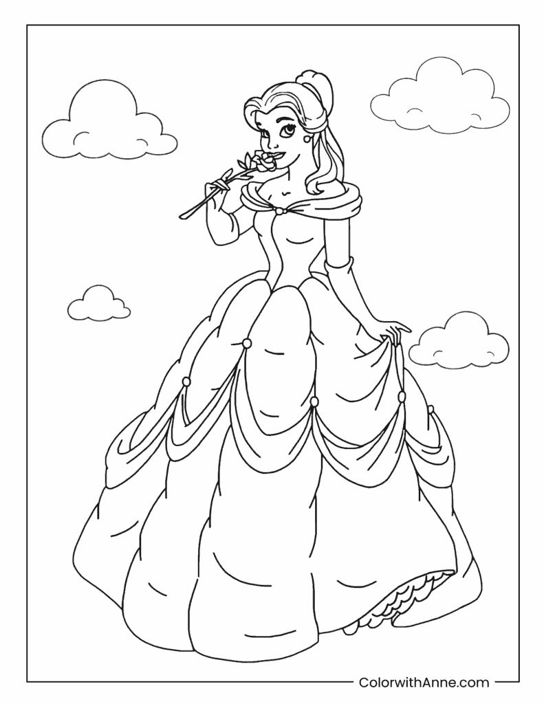 Belle Smelling a Rose Coloring Page