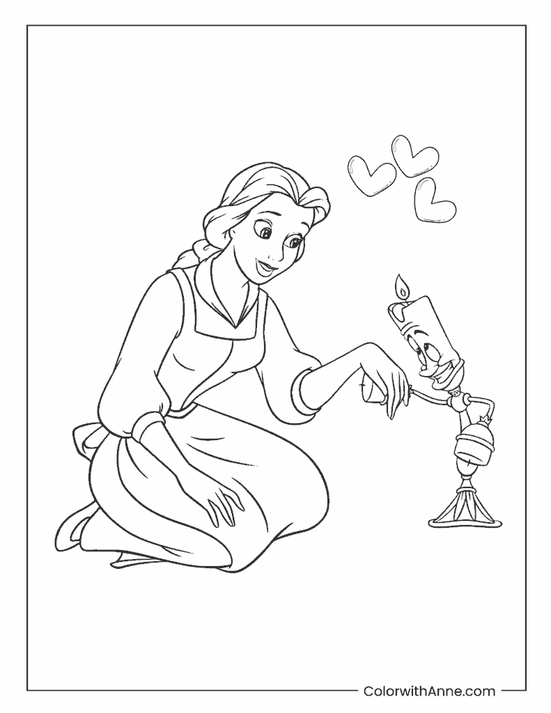 Belle and Lumière Friendship Coloring Page