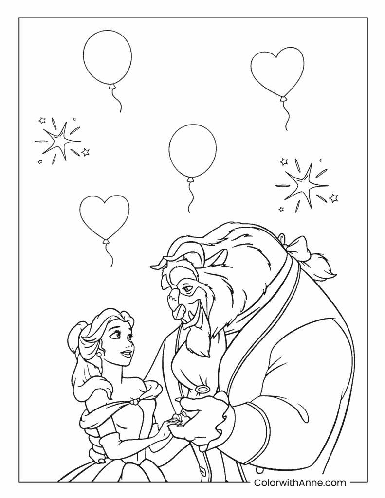 Belle and the Beast Dancing Coloring Page for Kids