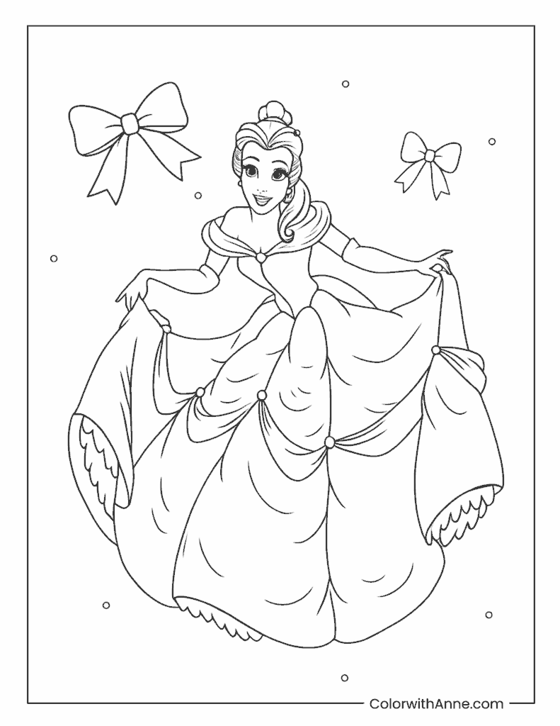 Belle in an Elegant Ball Gown Coloring Page