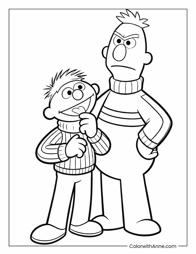 Bert and Ernie Standing Together Coloring Page