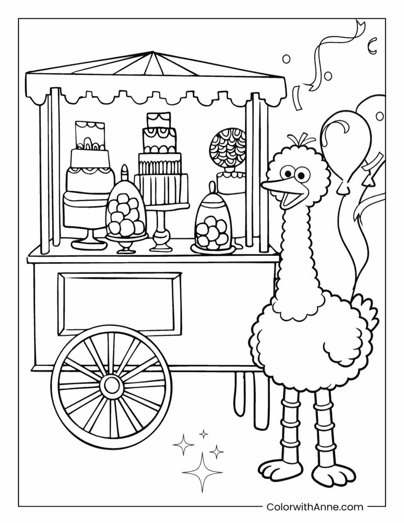 Big Bird with Dessert Cart Coloring Page