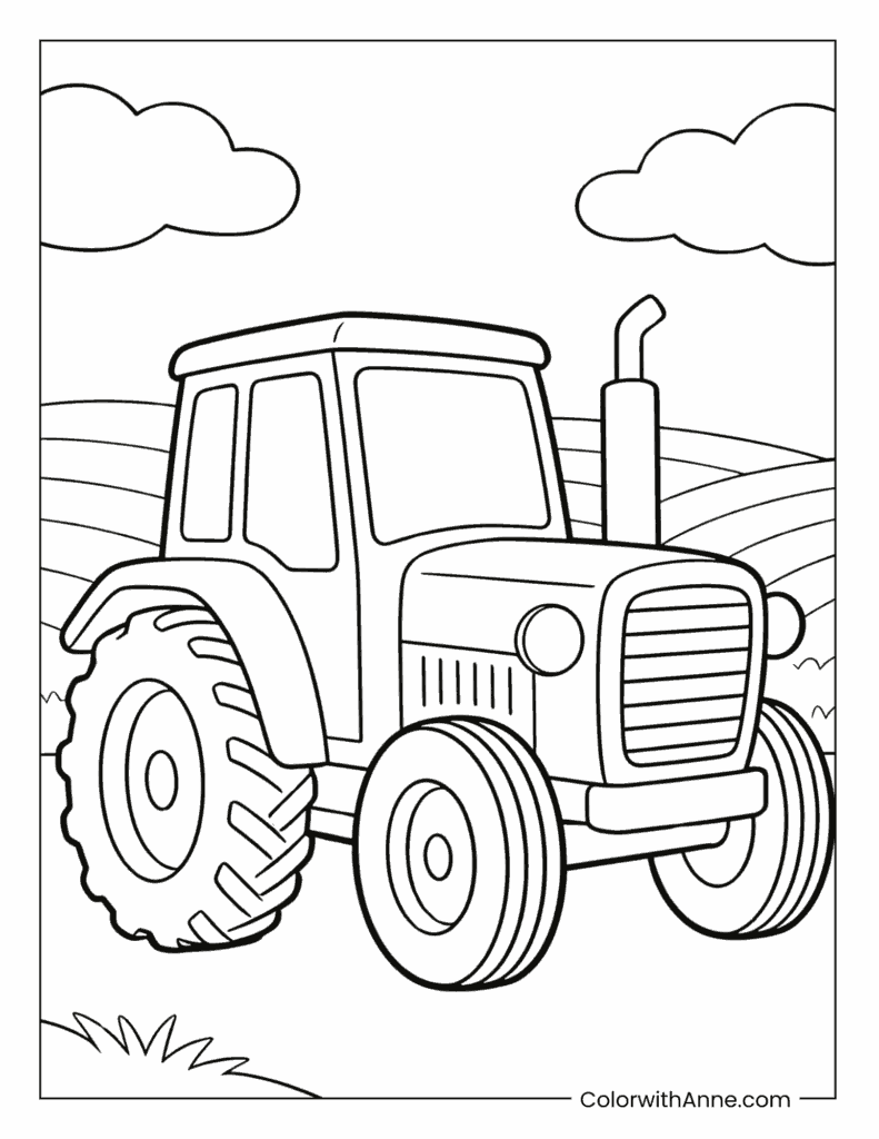 Big-Wheeled Tractor on the Farmland Coloring Page