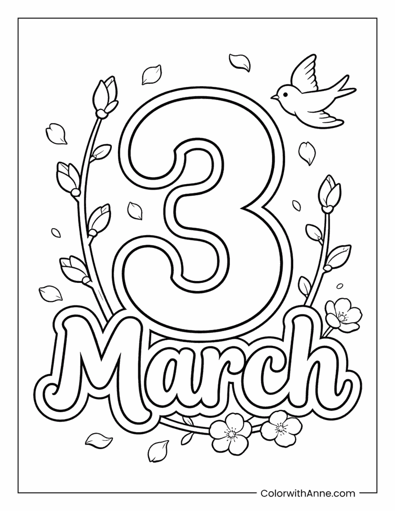 Birds and Flowers March Coloring Page