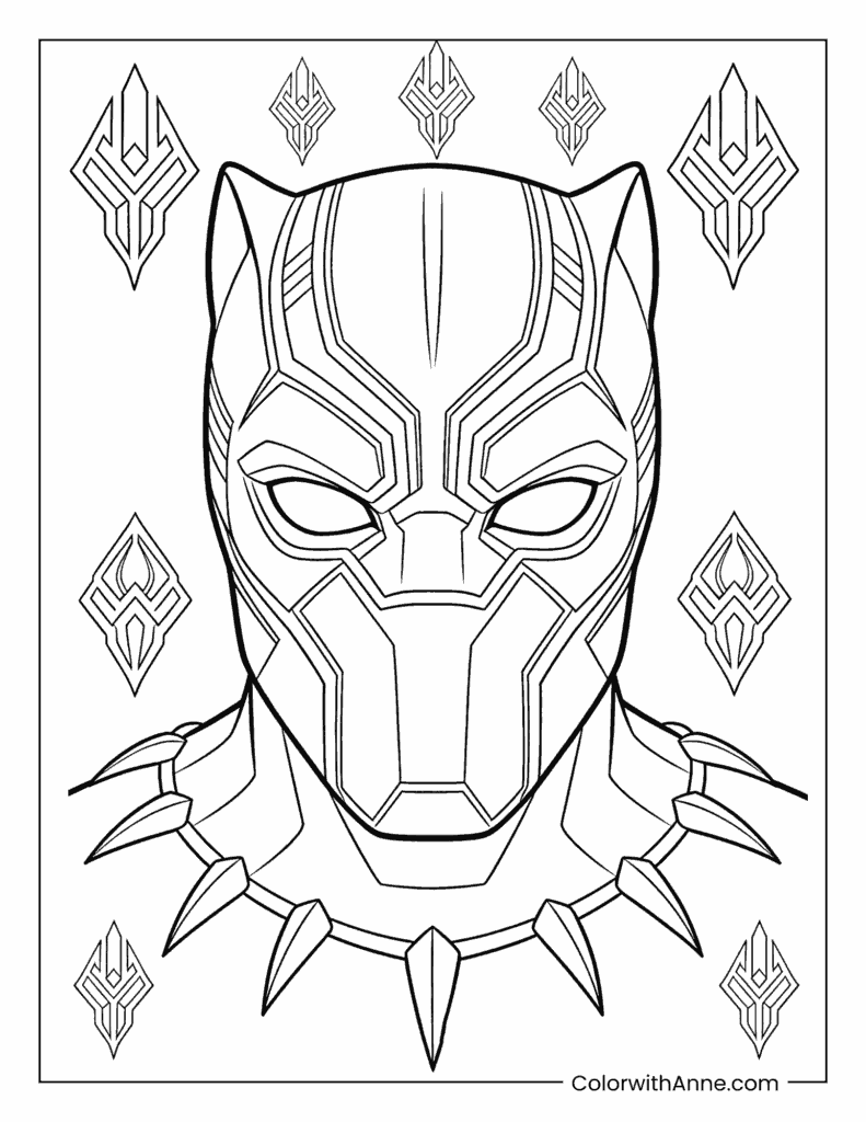 Black Panther Helmet with Symmetrical Patterns Coloring Page