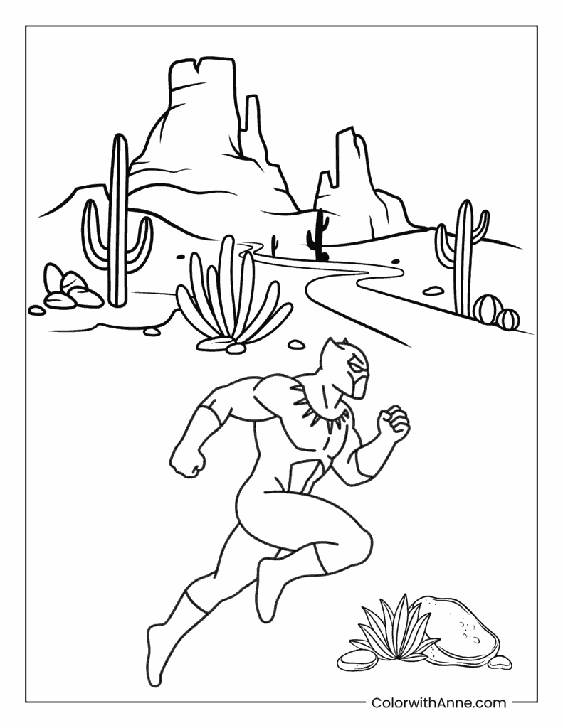 Black Panther Running Through the Desert Coloring Page