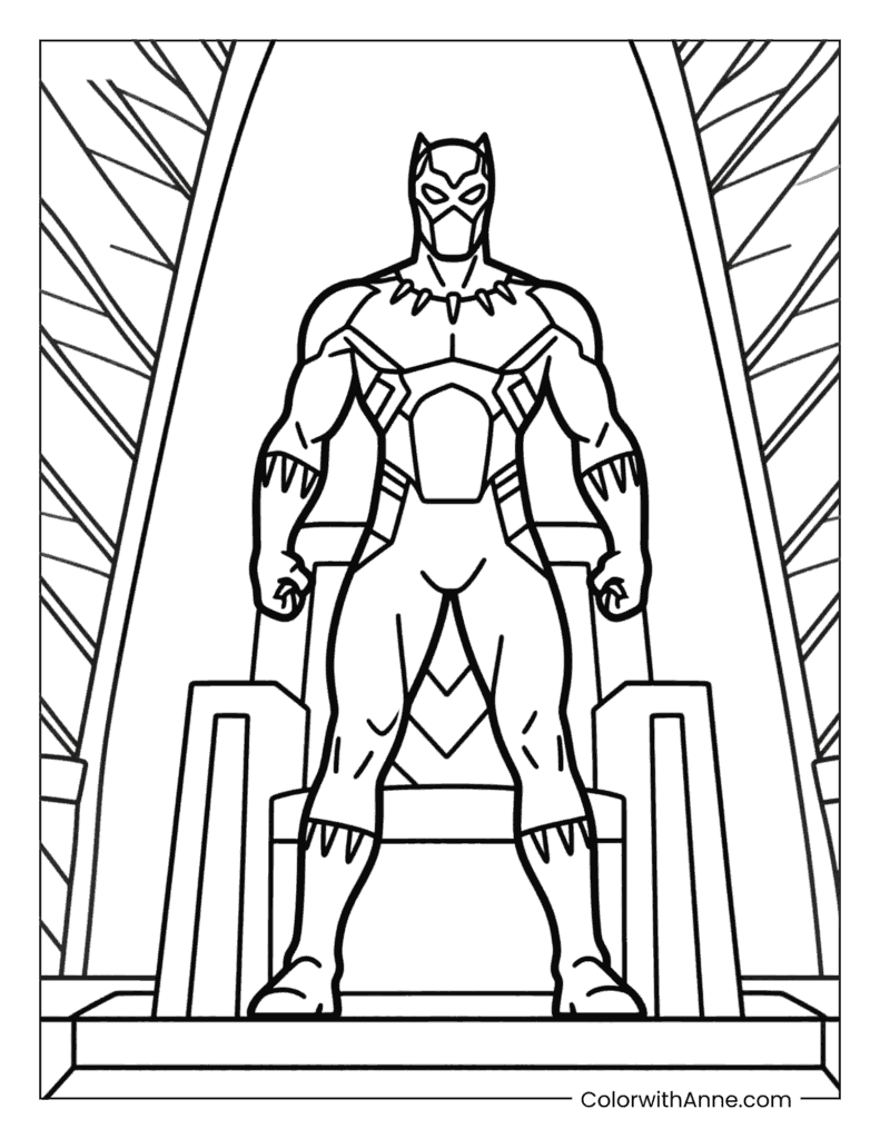 Black Panther Standing Tall in the Wakandan Throne Room Coloring Page