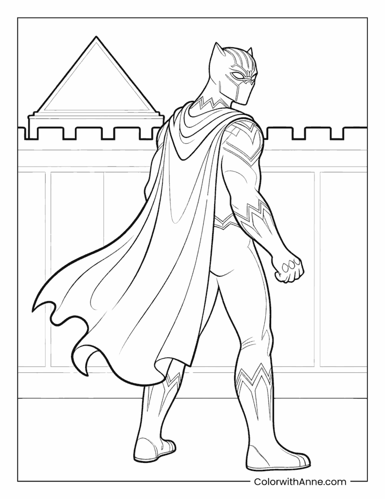 Black Panther Walking Towards a Castle Coloring Page