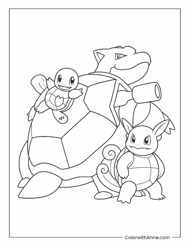 Blastoise Family Evolution Coloring Page