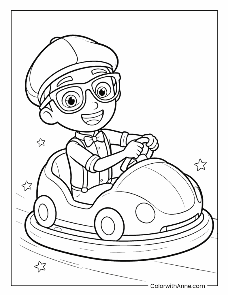 Blippi Driving a Bumper Car Coloring Page