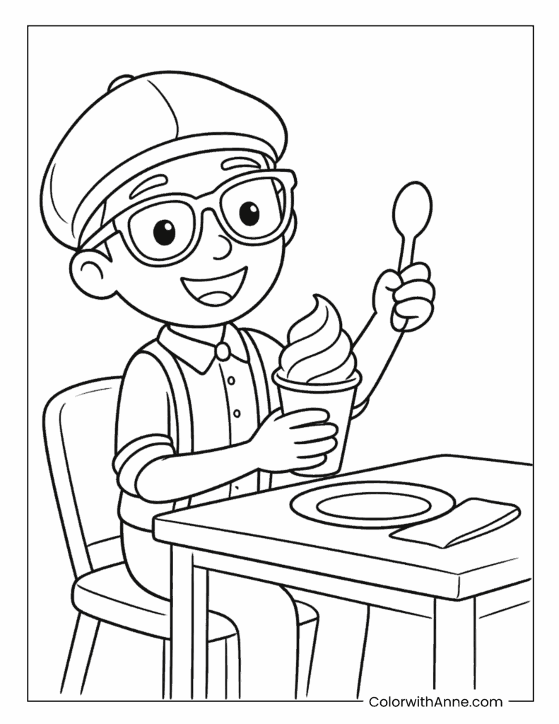 Blippi Eating Ice Cream Coloring Page