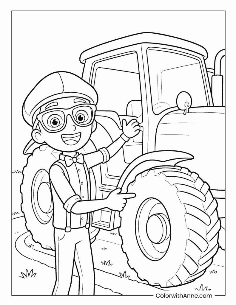 Blippi Exploring a Tractor Coloring Page