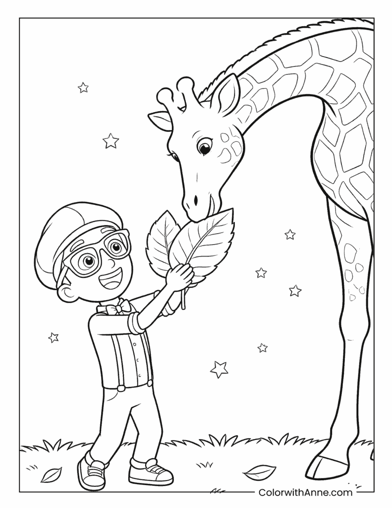 Blippi Feeding a Giraffe Coloring Page