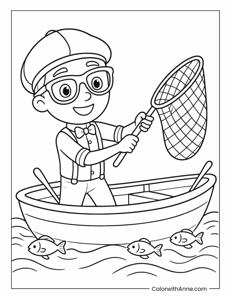 Blippi Fishing from a Boat Coloring Page