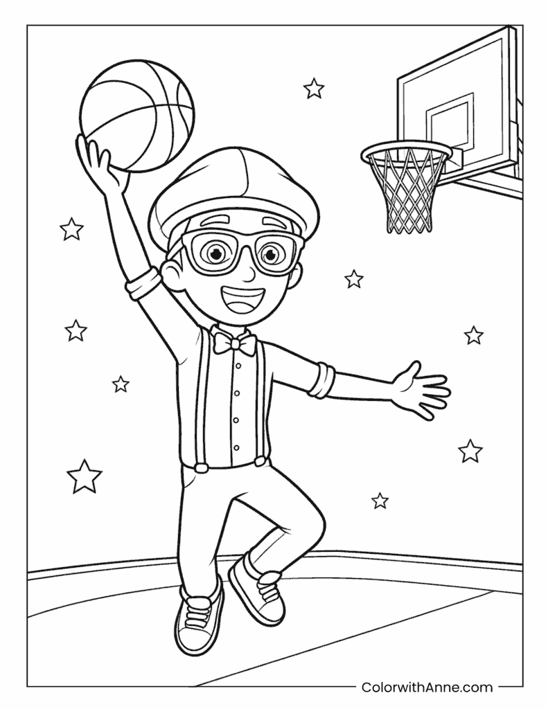 Blippi Playing Basketball Coloring Page