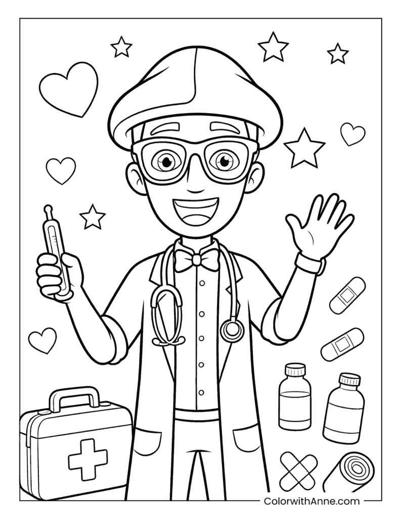 Blippi Playing Doctor Coloring Page