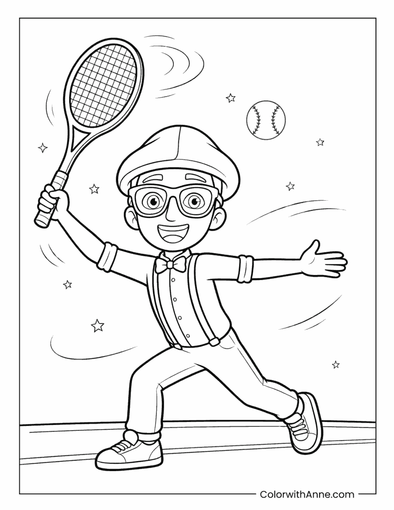 Blippi Playing Tennis Coloring Page