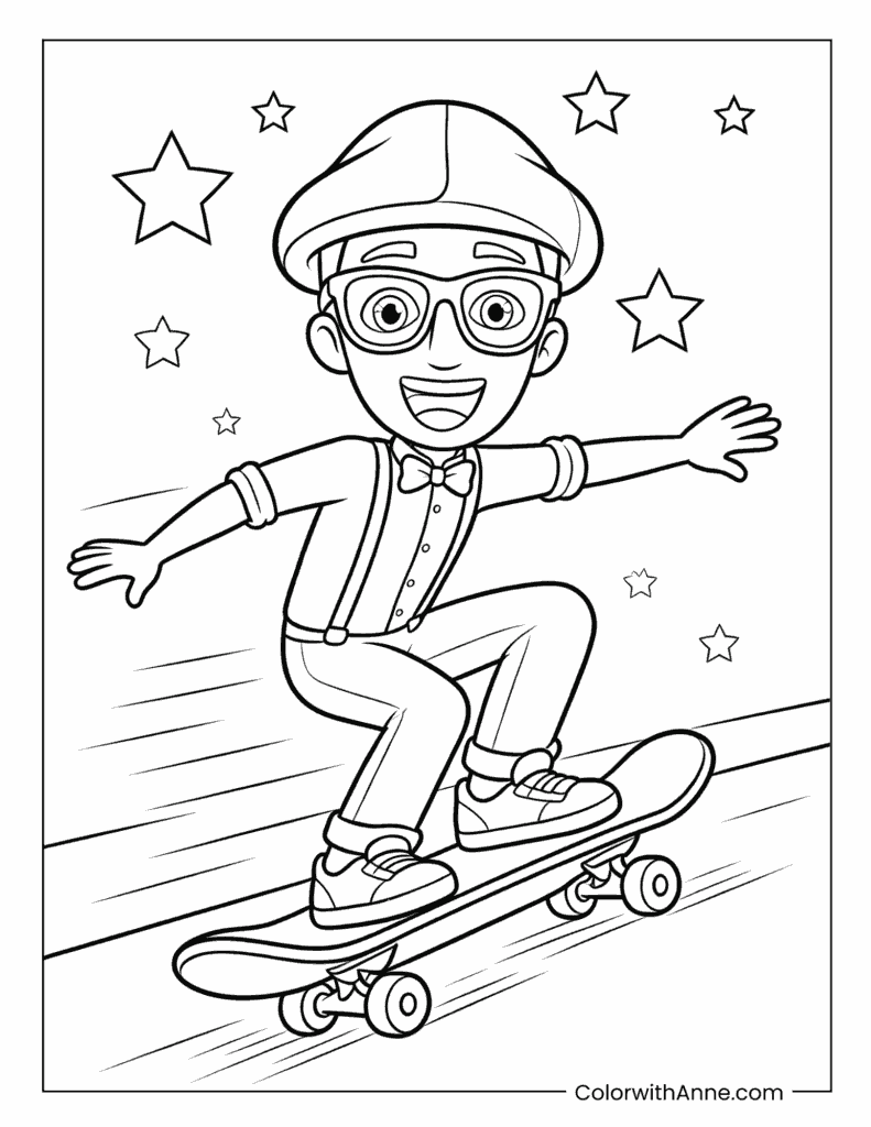 Blippi Skateboarding Coloring Page