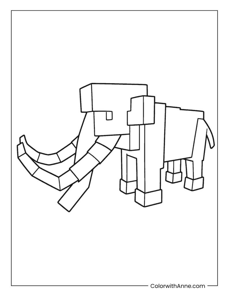 Blocky Wild Mammoth Forest Creature Coloring Page