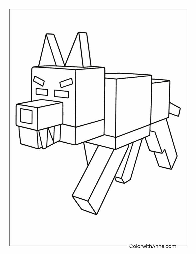 Blocky Wolf Forest Creature Coloring Page