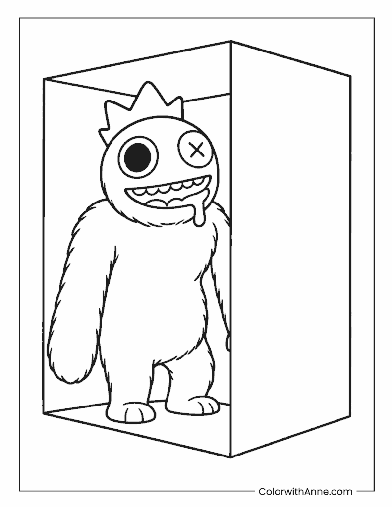 Blue Hiding Inside a Cardboard Box Coloring Page