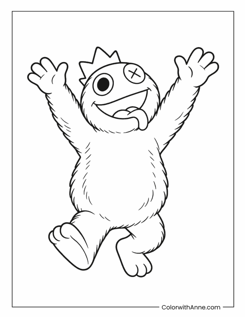 Blue Jumping with Arms Raised Coloring Page