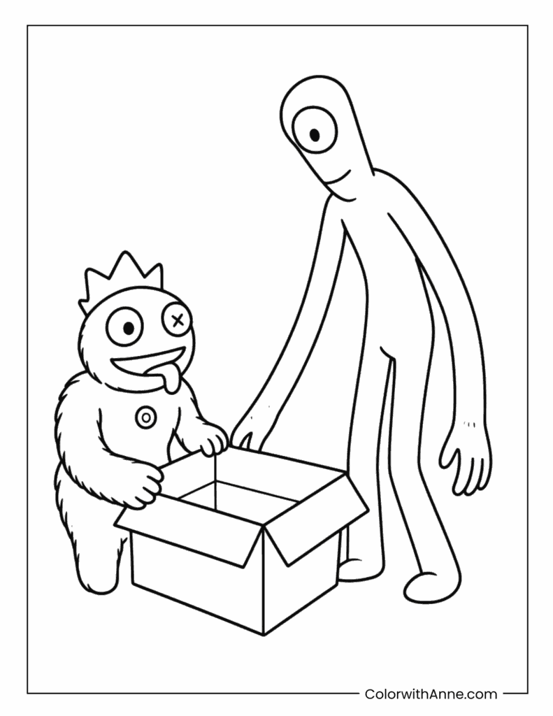 Blue and Green Carrying a Cardboard Box Coloring Page