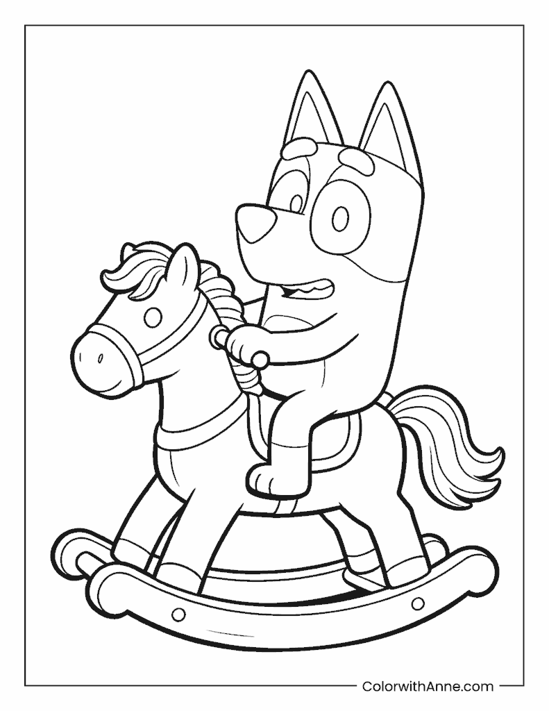 Bluey Riding a Rocking Horse Coloring Page