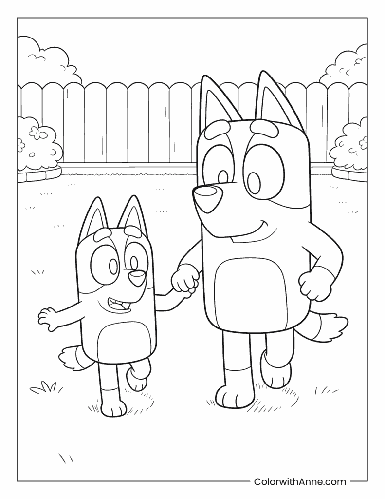Bluey and Bingo Holding Hands Coloring Page