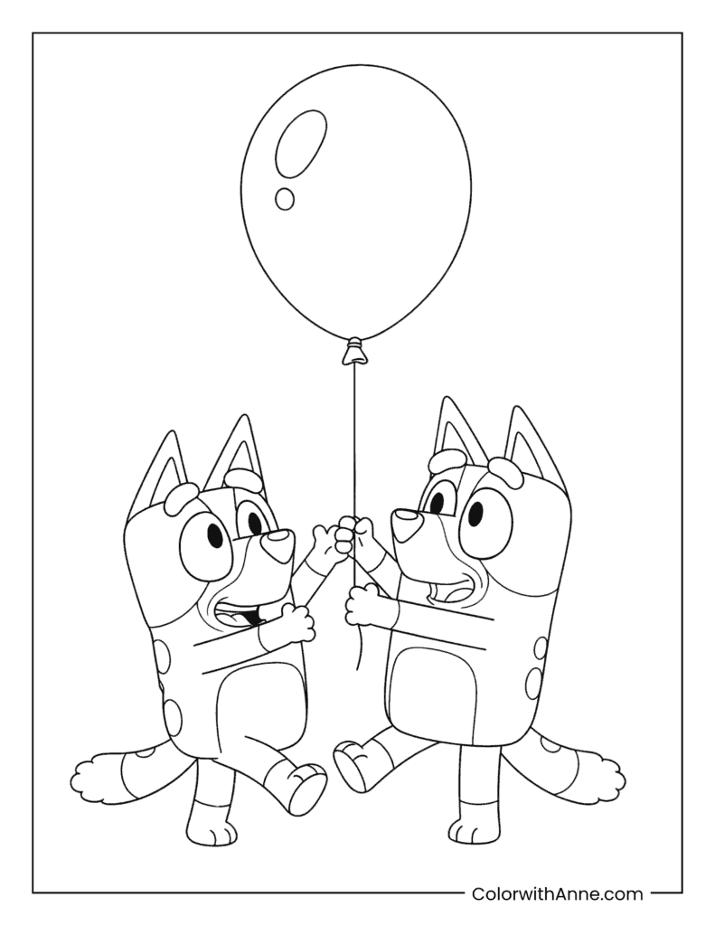 Bluey and Bingo Playing Keepy Uppy Coloring Page