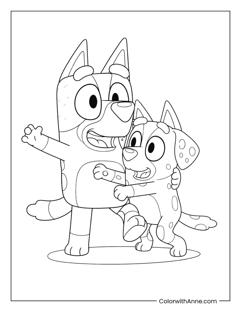 Bluey and Chloe (the Dalmatian) Playing Together Coloring Page