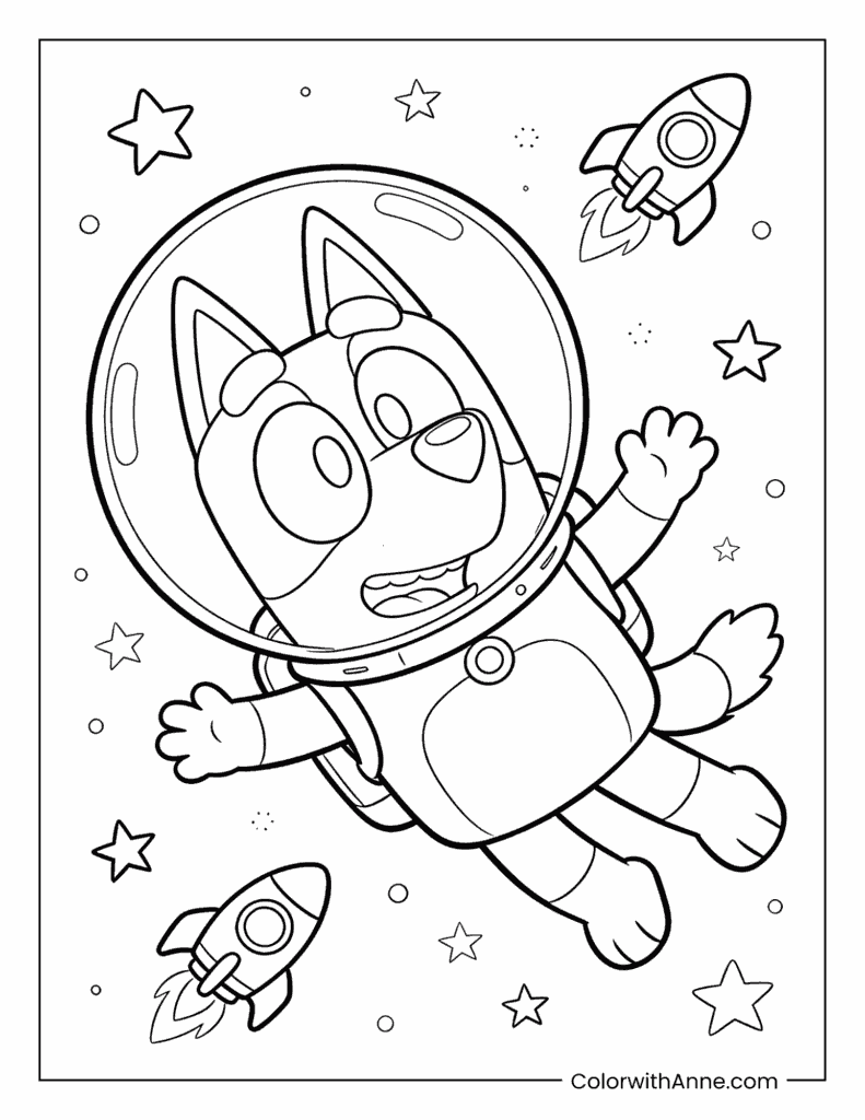 Bluey the Astronaut in Space Coloring Page